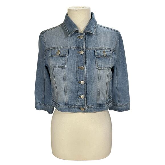Ashley Vintage Charm Denim Jacket Women Small Blue Jean Jacket Cropped Button Up - Picture 1 of 12
